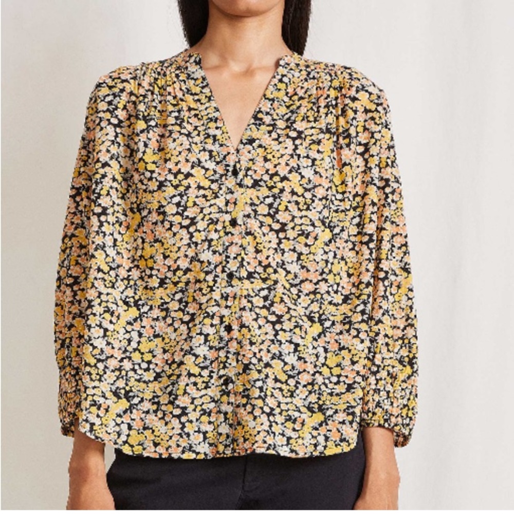 Apiece Apart Floral Button Down Shirt - Yellow and Black Floral Print